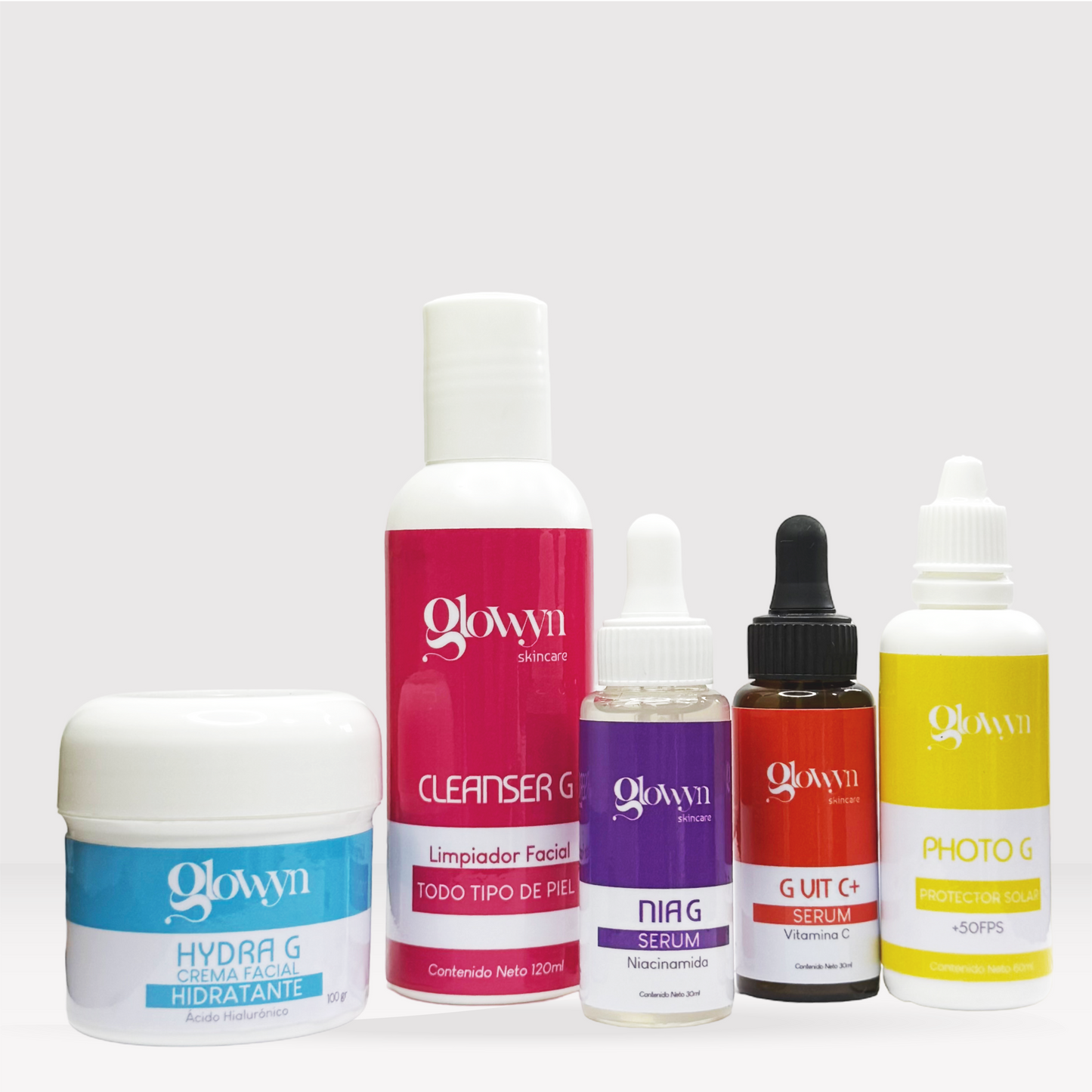 *Rutina Skincare Piel Mixta a Grasa Limpiador Facial Cleanser + Sérum Niacinamida + Sérum Vitamina C + Crema Facial Hidratante + Protector Solar