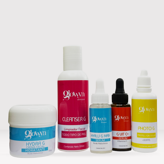 *Rutina Skincare Piel Normal a Seca Limpiador Facial + Sérum Ácido Hialurónico + Sérum Vitamina C + Crema Facial Hidratante + Protector Solar