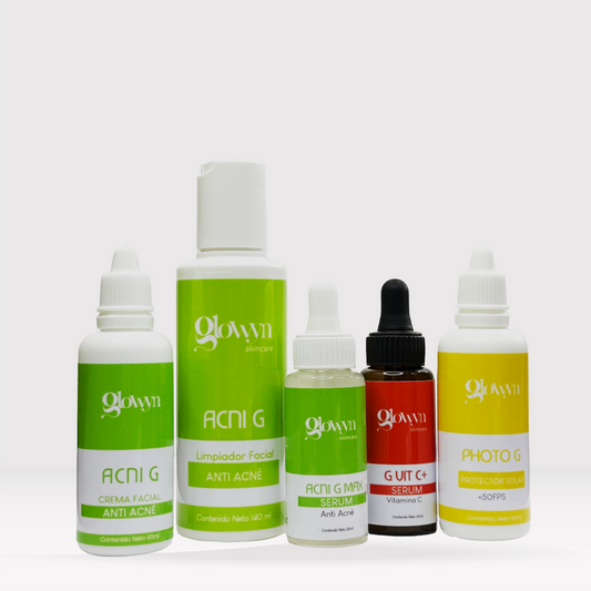 *Rutina Skincare Anti Acné Limpiador Facial + Sérum Anti acné + Sérum Vitamina C + Crema Anti acné  + Protector Solar
